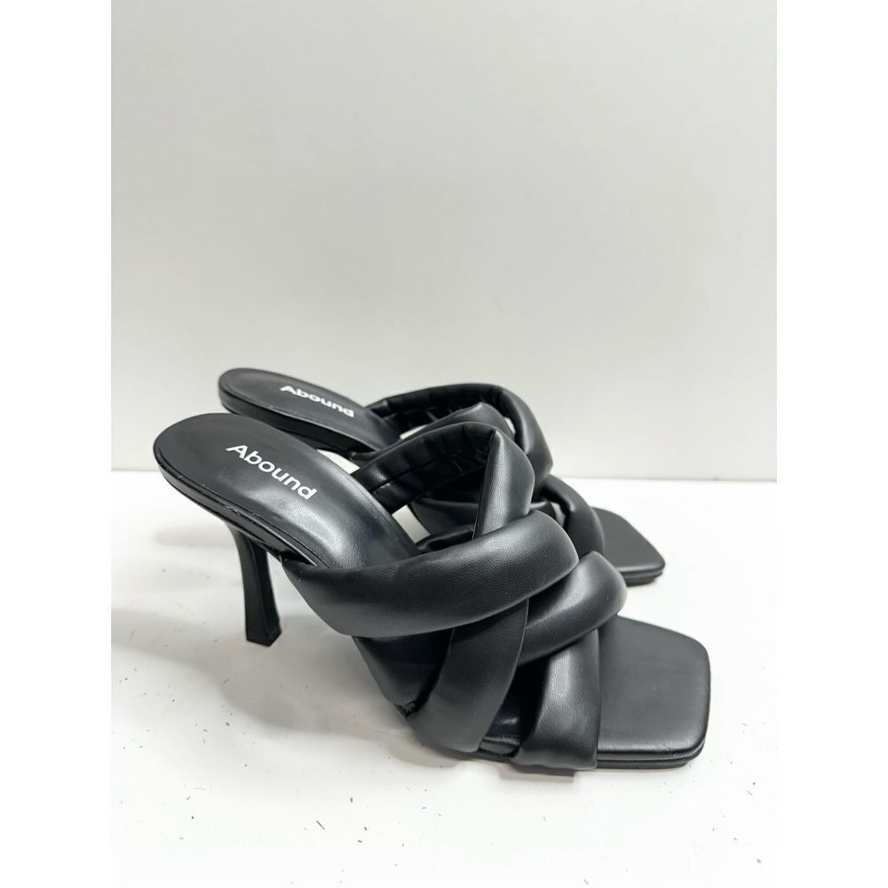 Abound Sandals Size 6.5 Black Square Toe Woven Slip On High Heels - Picture 4 of 8